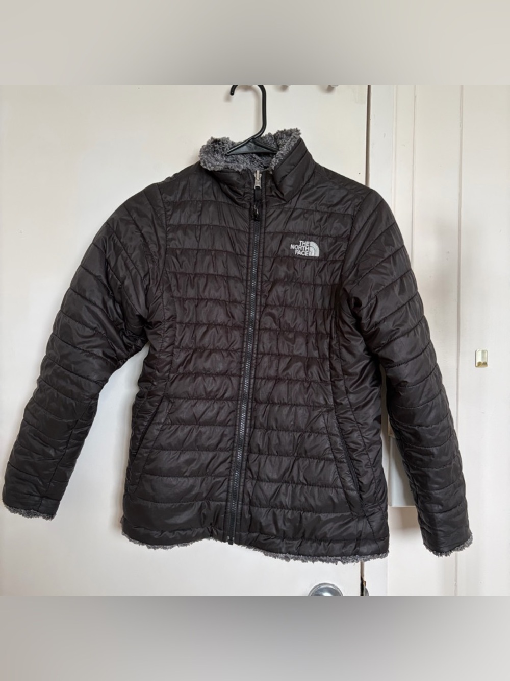 The North Face Kids Black Quilted Puffer Jacket with Fleece Trim